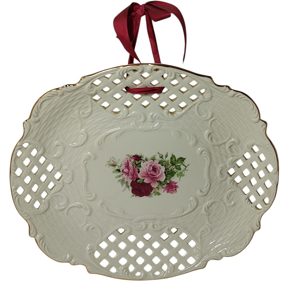 Formalities by Baum Bros‎ Platter Reticulated White Ceramic Victorian Rose 12 In